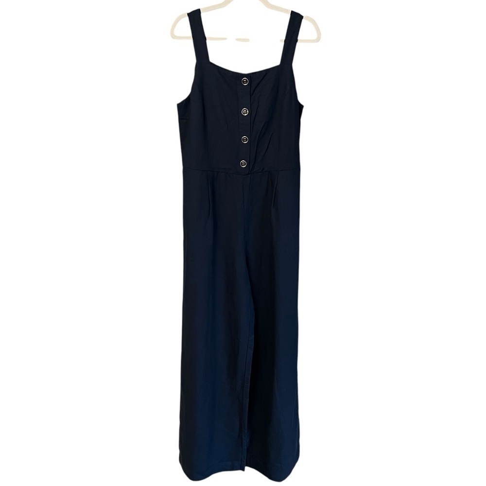 J. McLaughlin Linen Square Neck Jumpsuit Navy Blue 10 Spring Capsule Old Money